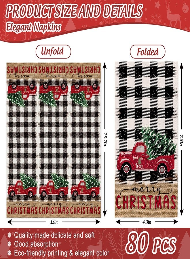 JarThenaAMCS مناديل جارثينا إيه إم سي إس لضيوف عيد الميلاد، 80 قطعة، بنقشة مربعات سوداء وبيضاء، مزينة برسومات شاحنة عيد الميلاد، مناديل ورقية للاستخدام مرة واحدة، مثالية لعشاء حفلات عيد الميلاد. - Image 2